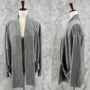 Eileen Fisher Grey Tweed Herringbone Open Front Organic Cotton Blazer